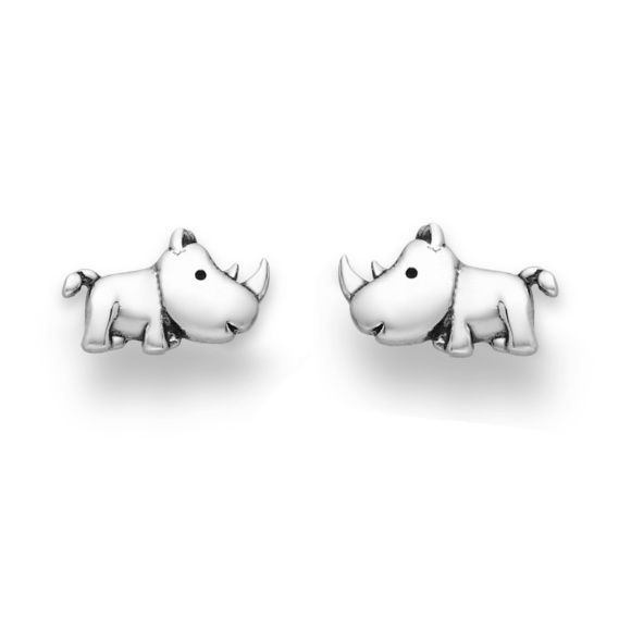 Sterling Silver Cute Rhino Stud Earrings - Picture 1 of 1